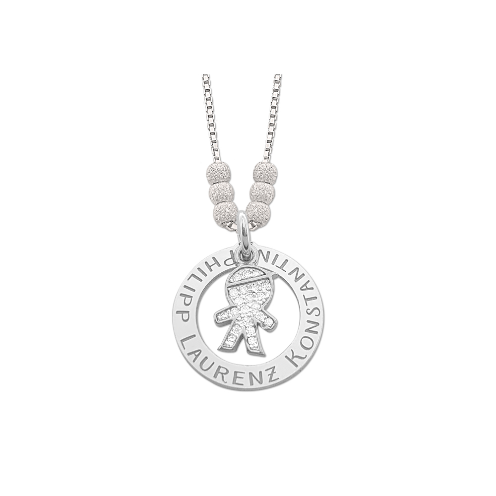 Moeder ketting in zilver met zirkonia jongens bedel