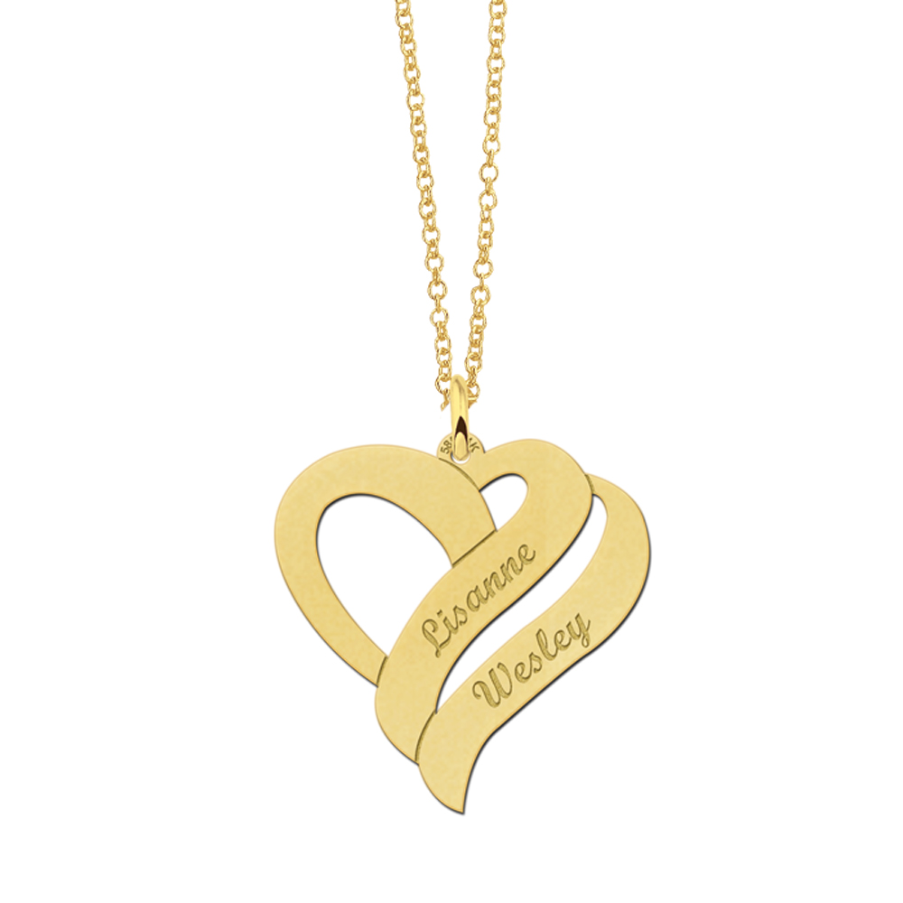 Gouden hanger in hartvorm met twee namen2 Gouden hanger in hartvorm met twee namen2