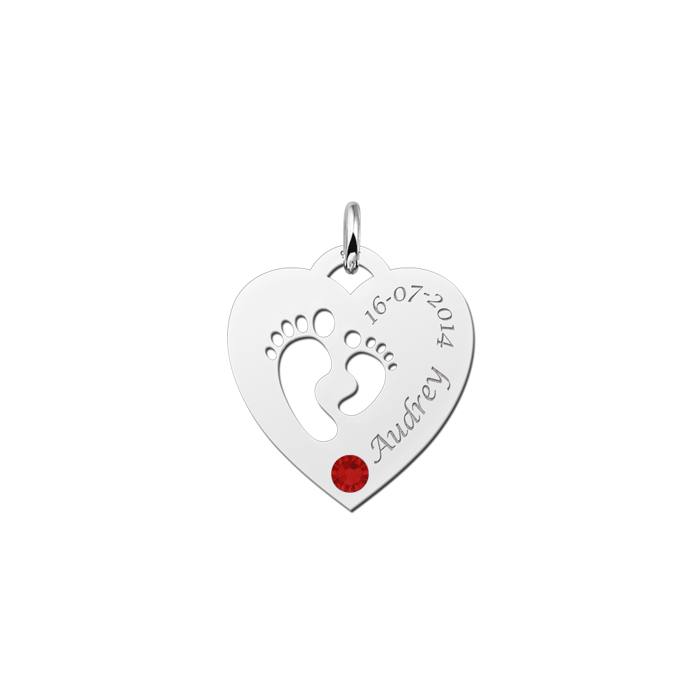 Zilveren hart baby voetjes en geboortesteen Zilveren hart baby voetjes en geboortesteen