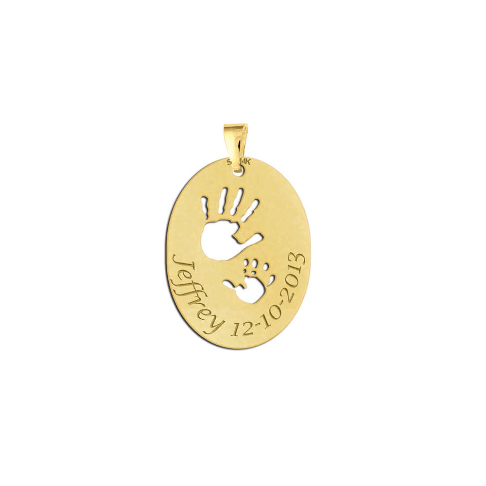Gouden mama hanger met baby handjes Gouden mama hanger met baby handjes