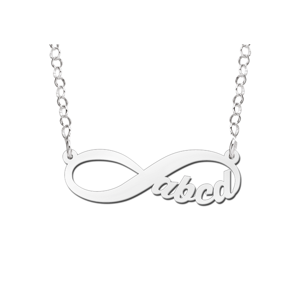 Zilveren infinity ketting met vier letters