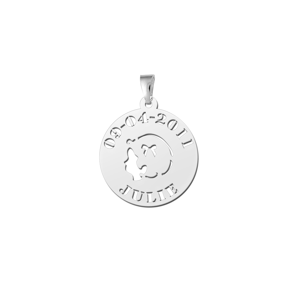 Babyhanger rond zilver met meisjes hoofd Babyhanger rond zilver met meisjes hoofd