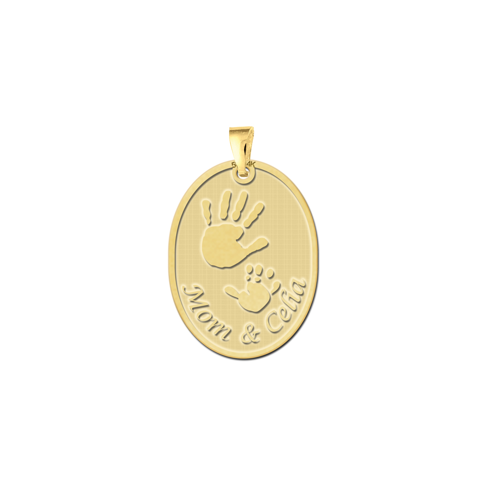 Geboorte hanger in goud met handjes