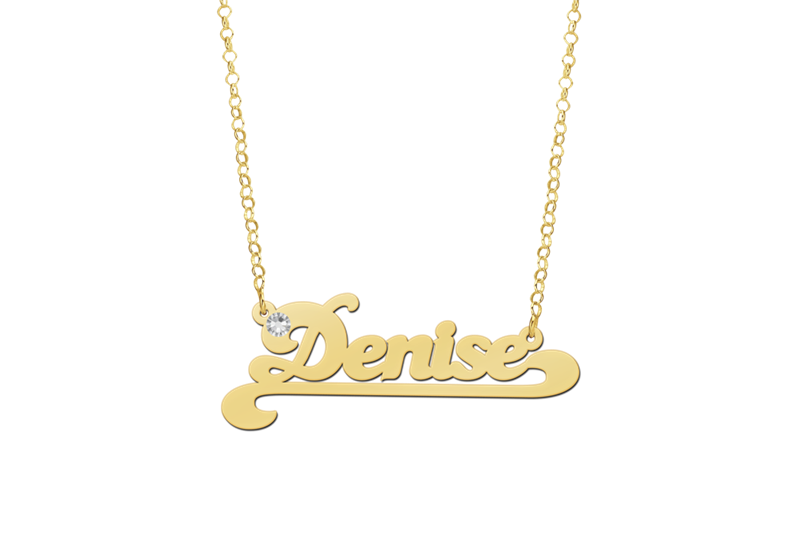 Gouden naamketting model Denise met zirkonia2 Gouden naamketting model Denise met zirkonia2
