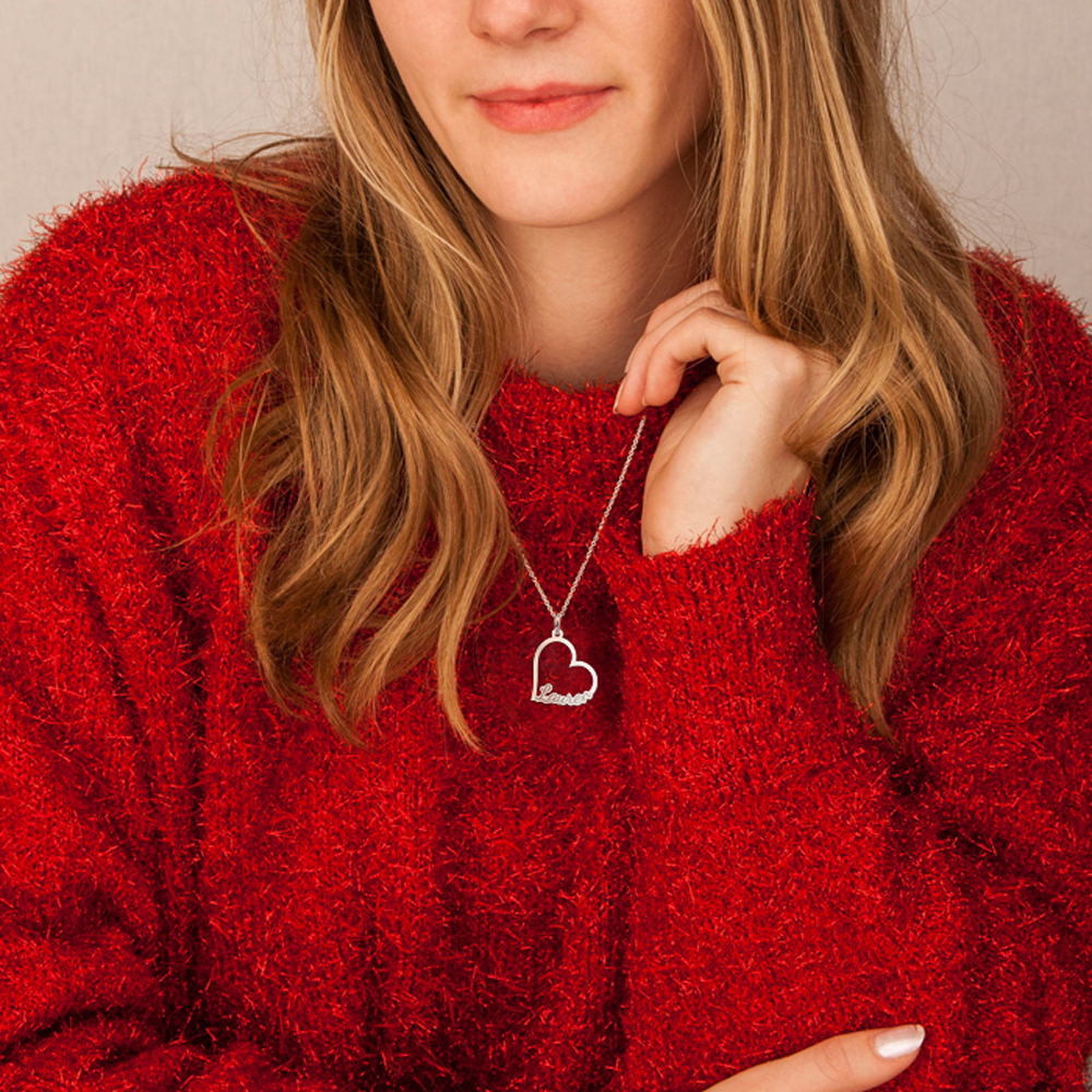 Hart hanger met naam in zilver2 Hart hanger met naam in zilver2