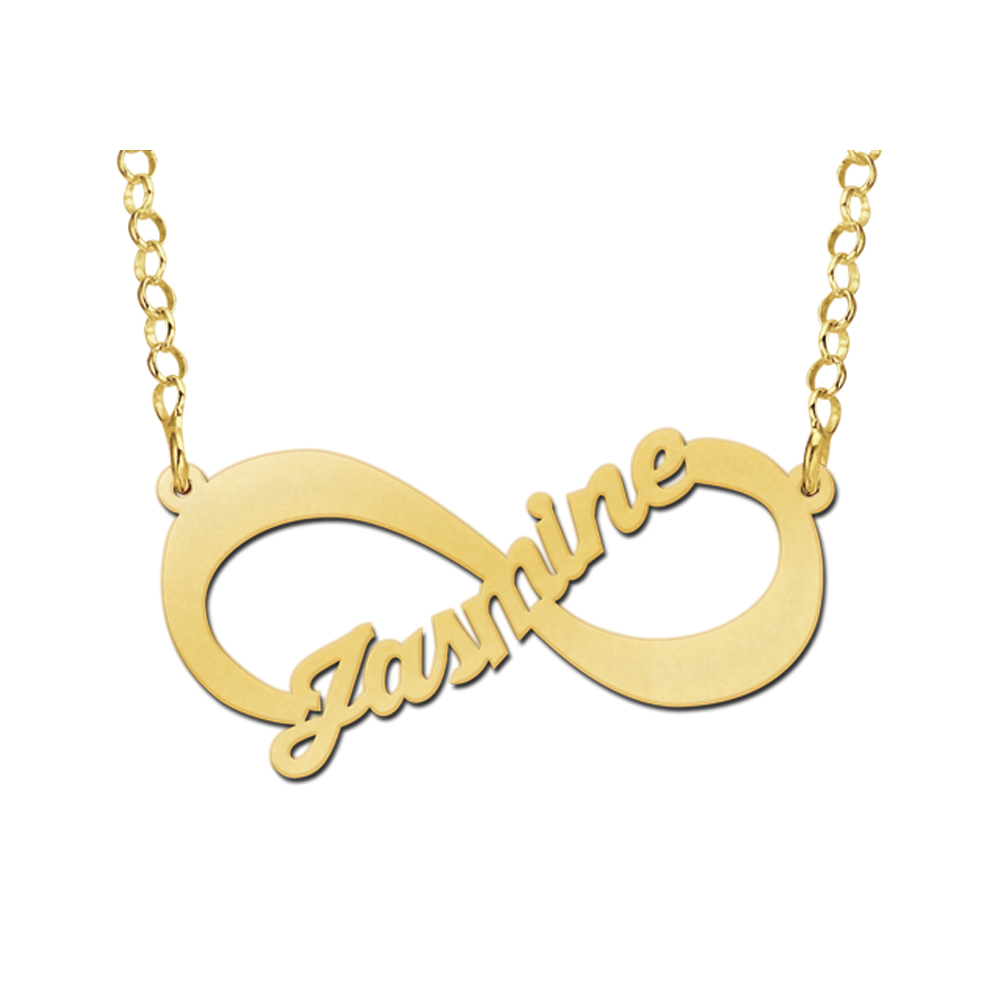 Gouden infinity ketting met geschreven naam.