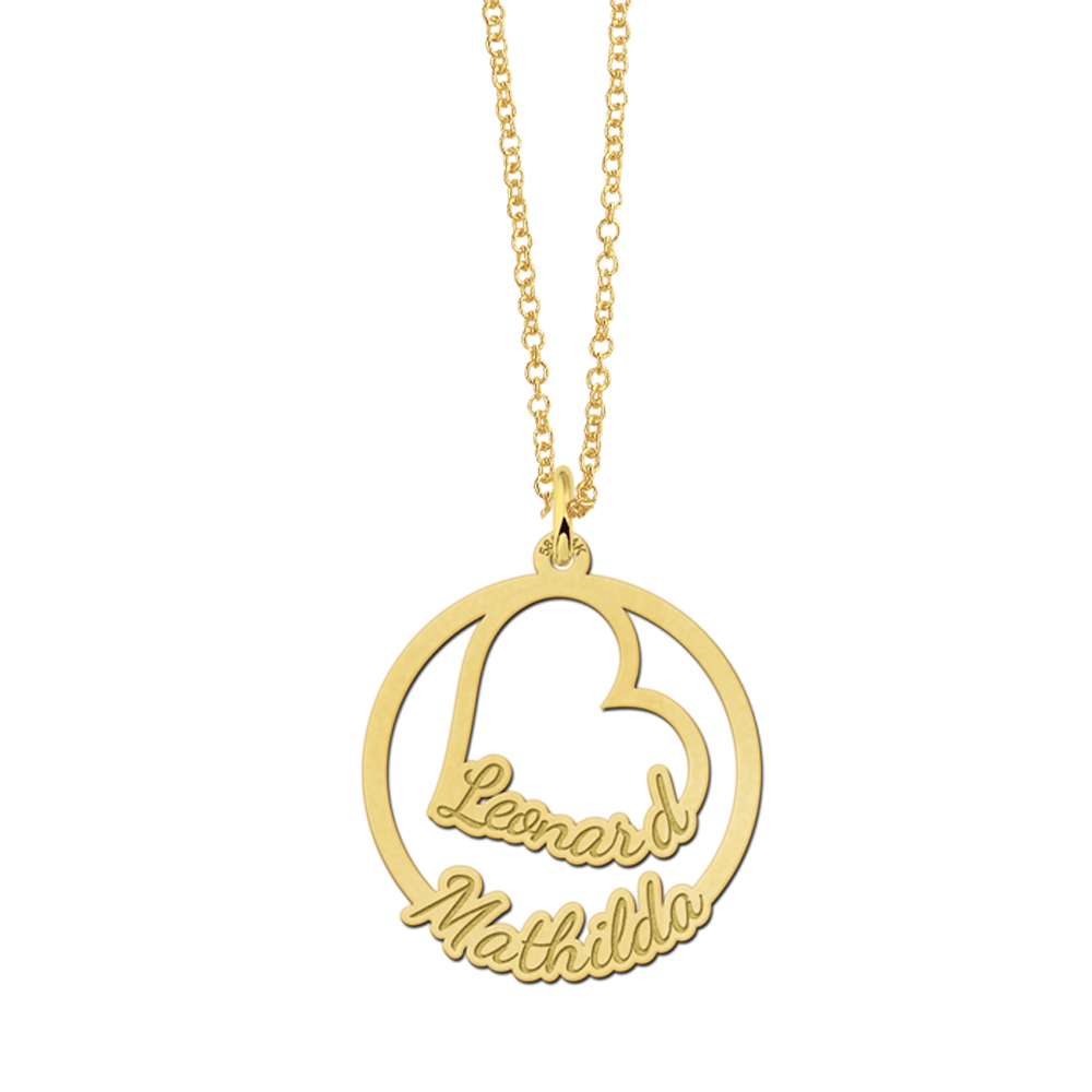Gouden hanger met hart en twee namen2 Gouden hanger met hart en twee namen2