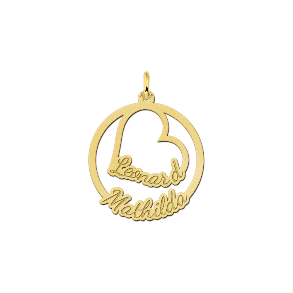 Gouden hanger met hart en twee namen Gouden hanger met hart en twee namen