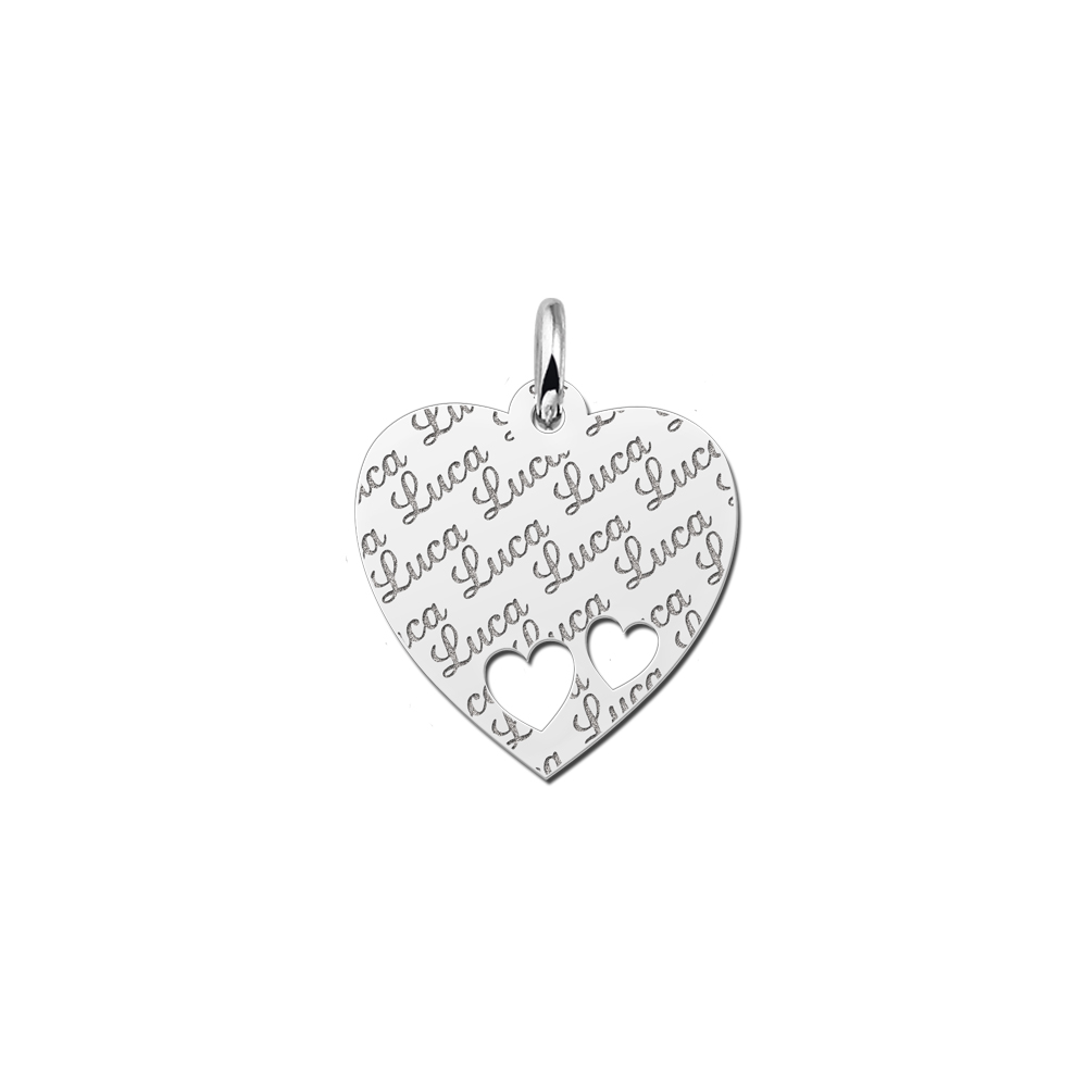 Naamplaatje in hartvorm van zilver