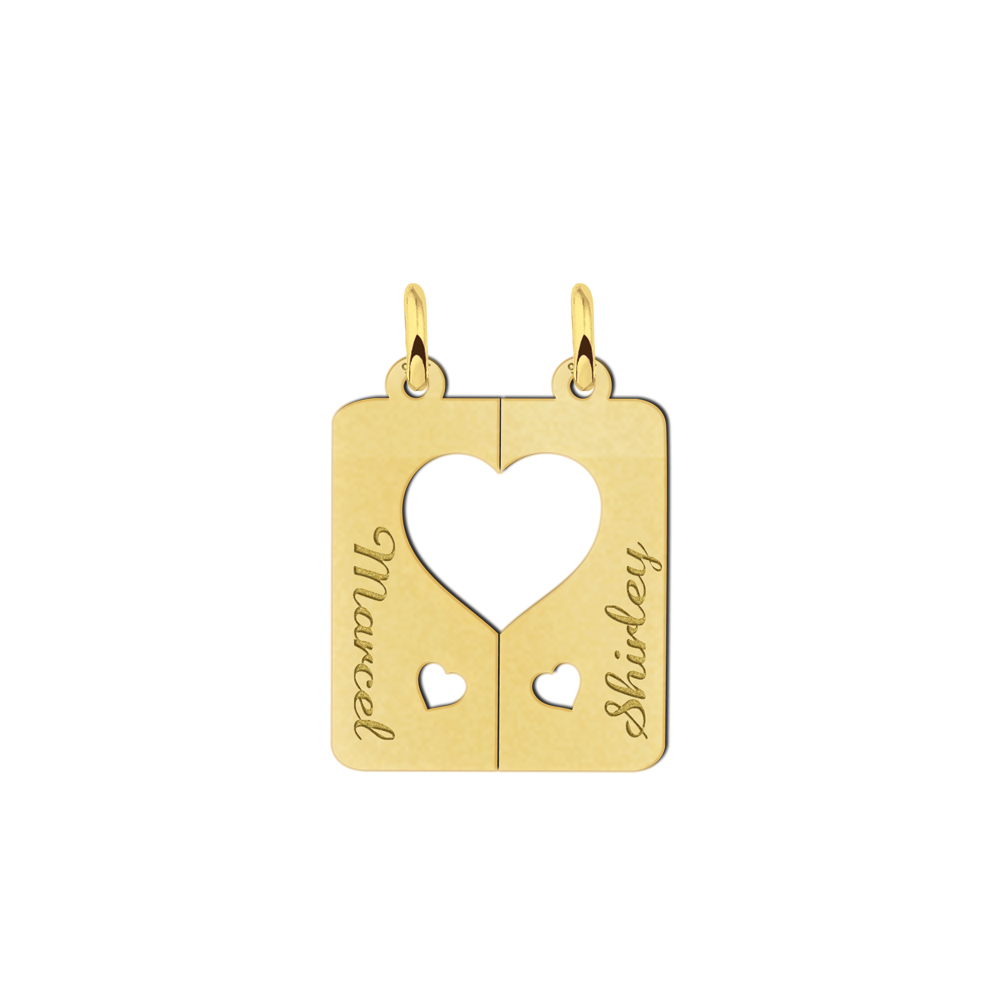 Vergulde deelbare hart hangers met namen