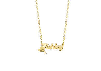 Gouden kinder naamketting met dolfijntje2 Gouden kinder naamketting met dolfijntje2