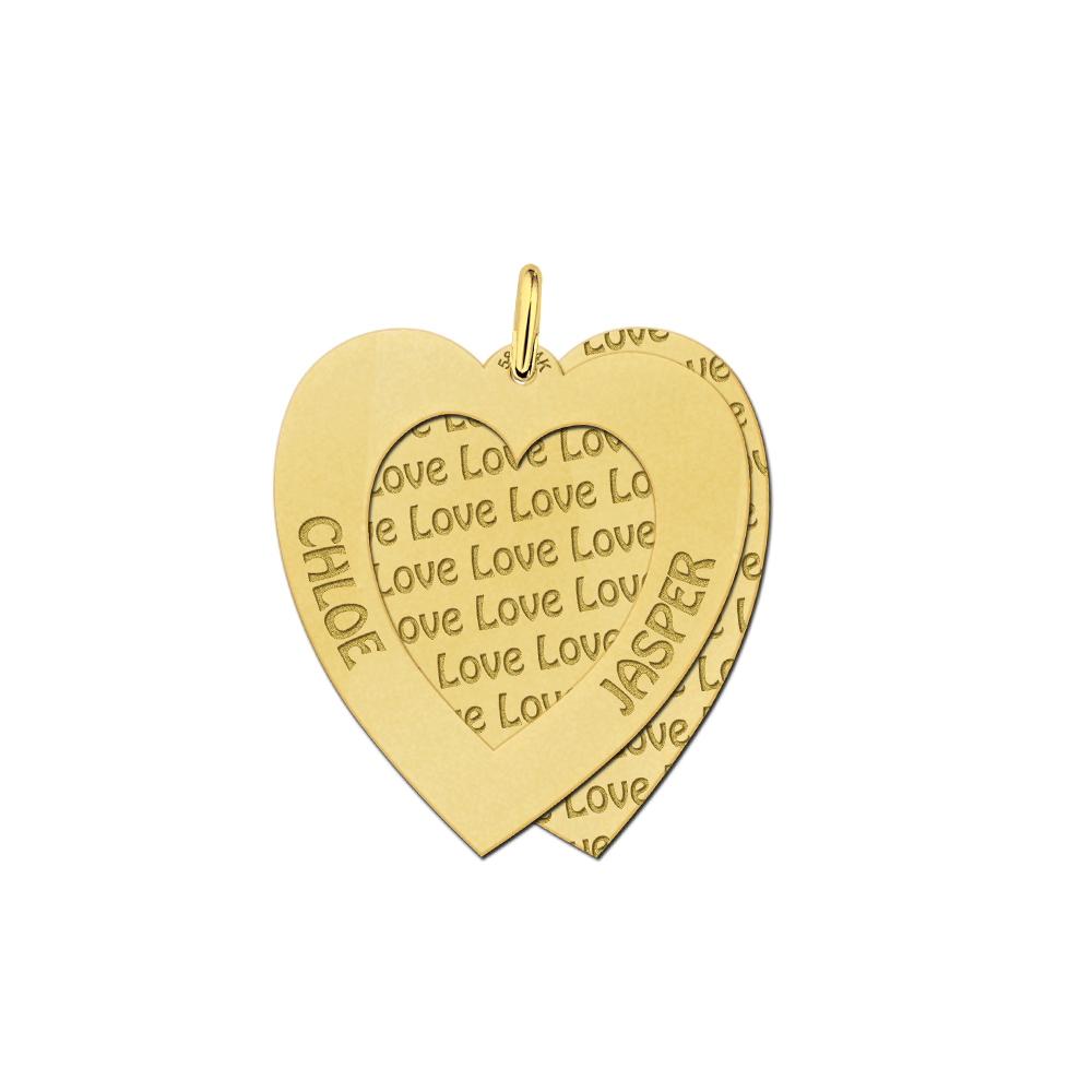 Gouden gegraveerde harten hanger Gouden gegraveerde harten hanger