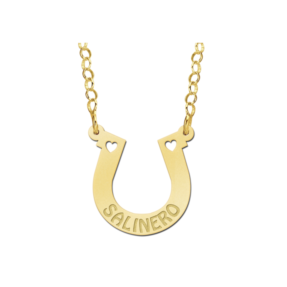 Gouden hoefijzer ketting met naam. Gouden hoefijzer ketting met naam.