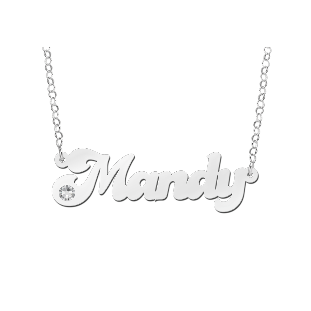 Zilveren naamketting met zirkonia model Mandy Zilveren naamketting met zirkonia model Mandy