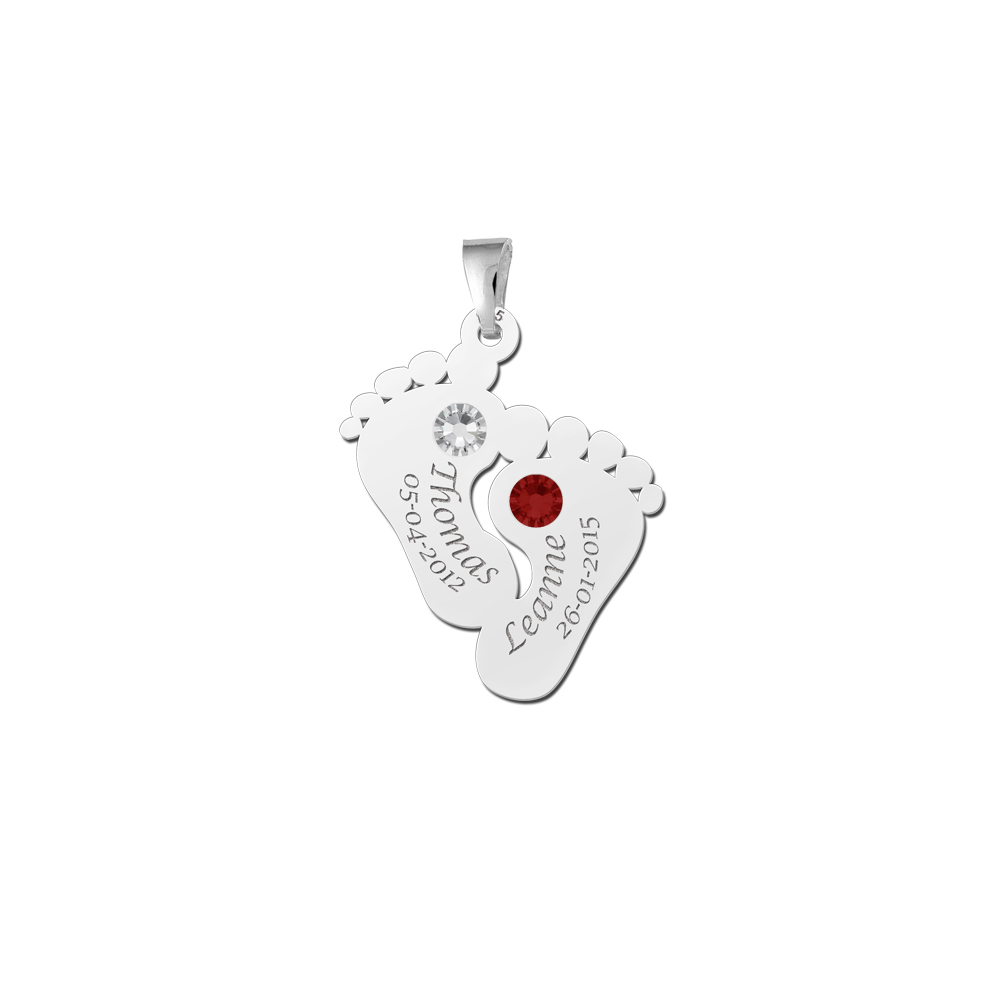 Twee voetjes zilver geboortestenen Twee voetjes zilver geboortestenen