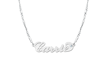 Zilveren naamketting met zirkonia model Carrie2 Zilveren naamketting met zirkonia model Carrie2