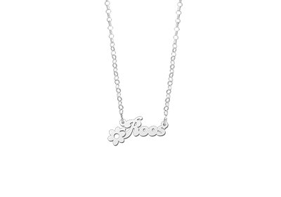 Zilveren kinder naamketting met bloem2 Zilveren kinder naamketting met bloem2
