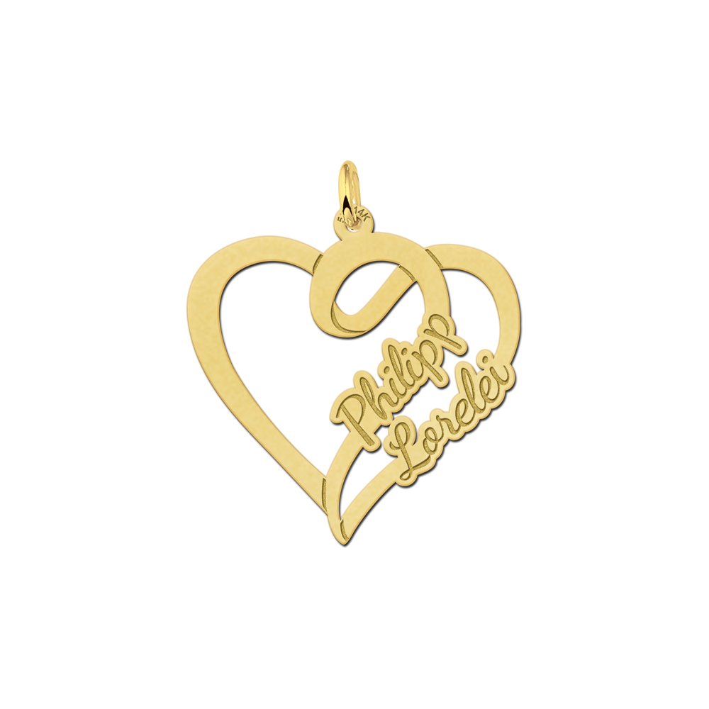 Gouden hart hanger met twee namen Gouden hart hanger met twee namen