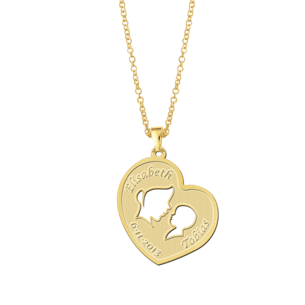Gouden moeder en kind hart hanger2 Gouden moeder en kind hart hanger2