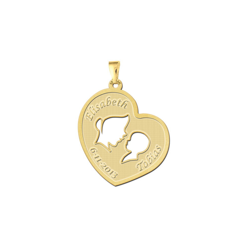 Gouden moeder en kind hart hanger