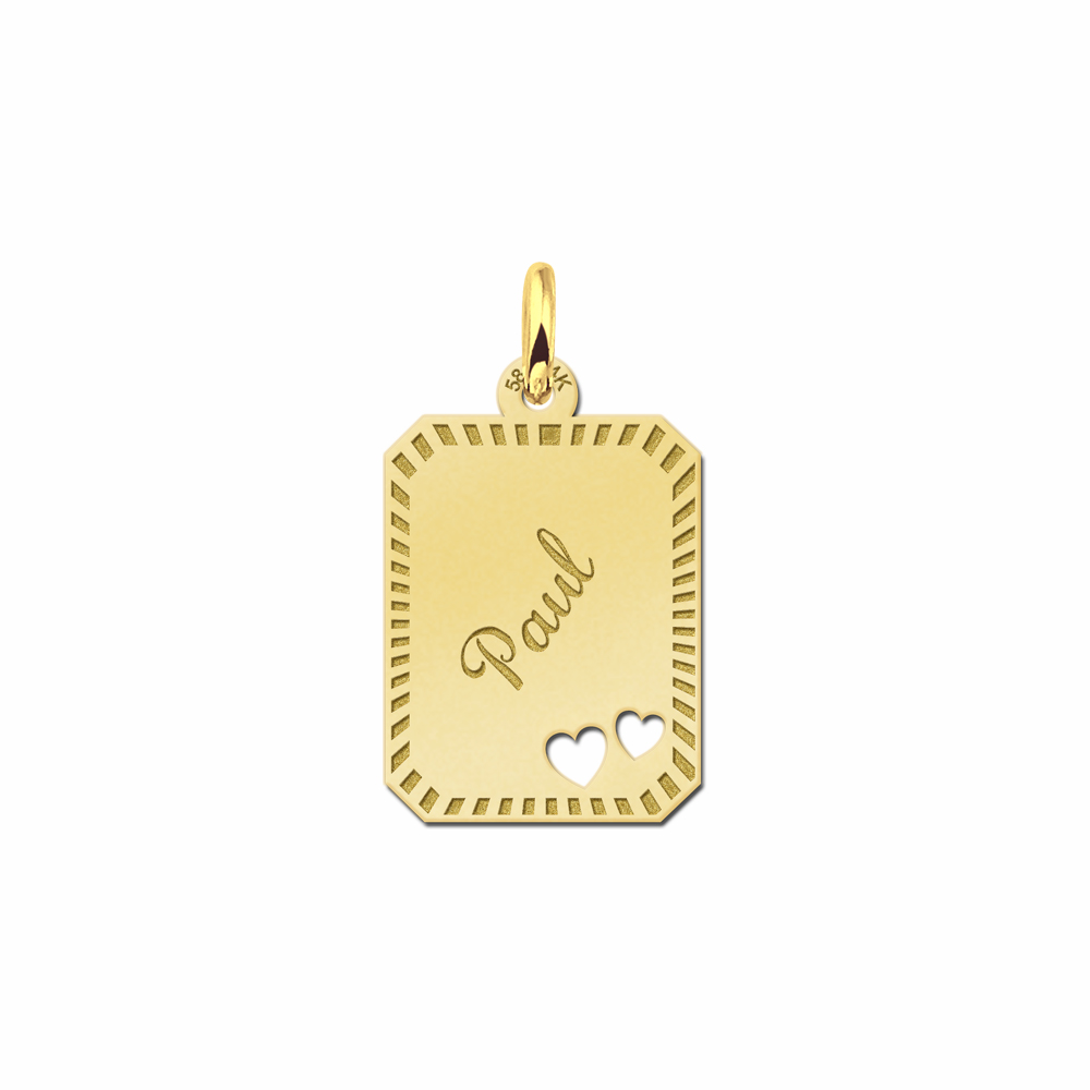 Gouden graveerplaatje met twee hartjes. Gouden graveerplaatje met twee hartjes.