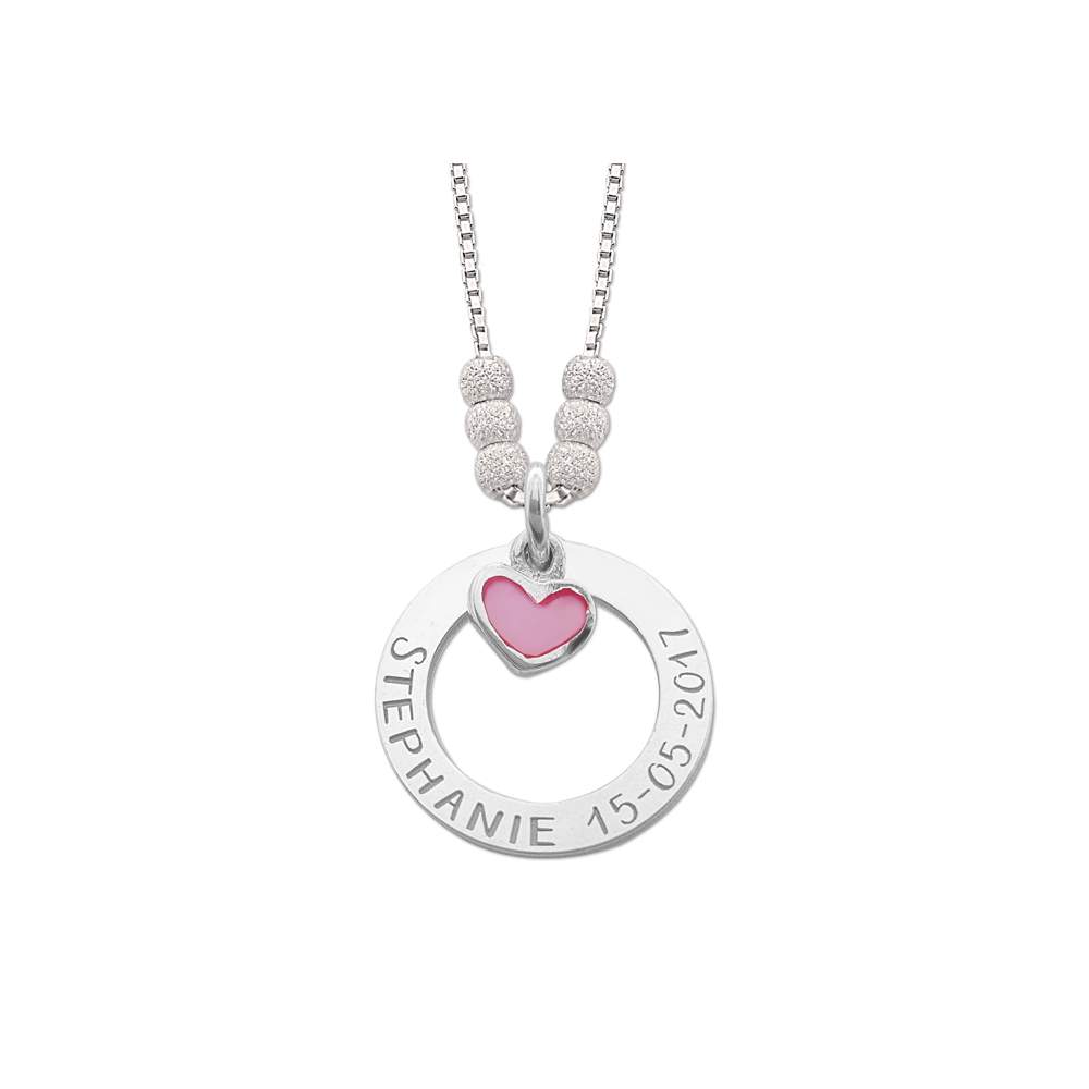 Moeder ketting in zilver met roze hart