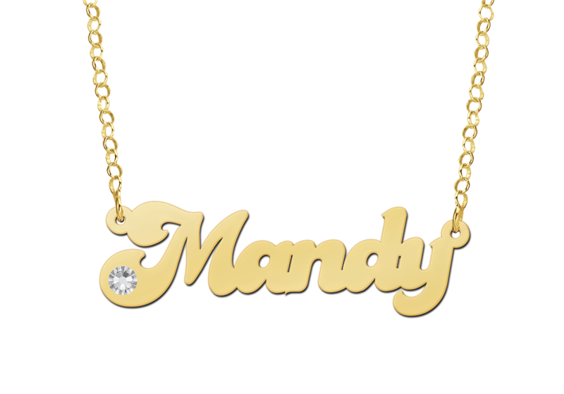 Gouden naamketting model Mandy met zirkonia